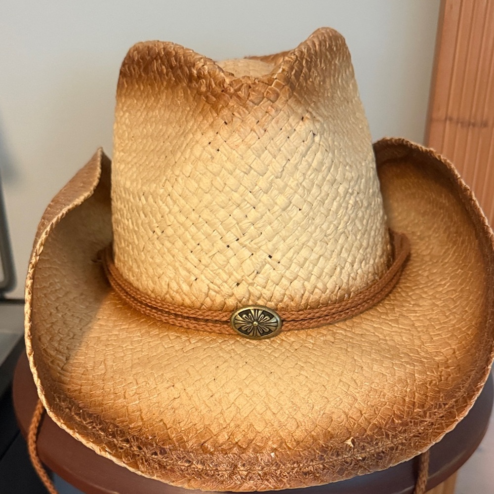 Adam Beige Straw Cowboy Hat with Brown Accents